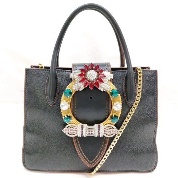 Miu Miu Hand Bag Black Leather mon-502-090525 - Picture 1 of 16